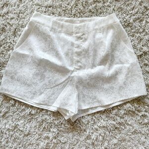 12th Tribe White Floral Jacquard High Waist Shorts
